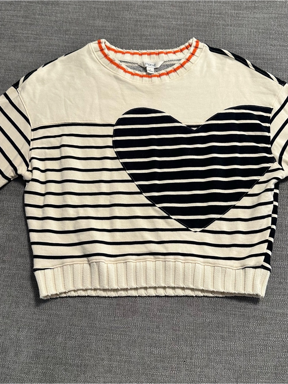 Maeve Sweatshirt Womens Small Cream Navy Blue Heart Striped Pullover